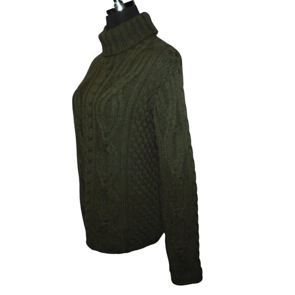 Inis Crafts 100% Merino Wool Made In Ireland Olive Green Vintage Sweater - Picture 4 of 5